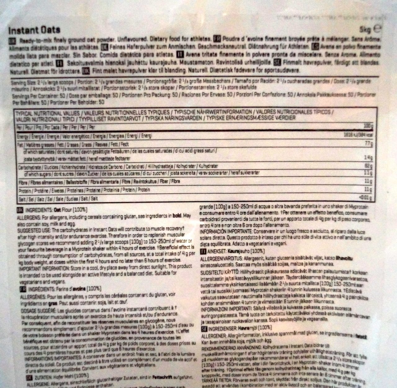 MyProtein Instant Oats Test - Hafermehl von MyProtein 3 MyProtein Instant Oats Nährwertangaben